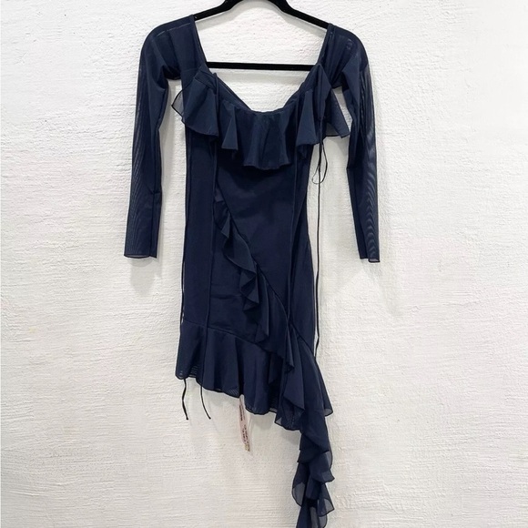 HOUSE OF CB 'Kiki' French Navy Ruffle Mini Dress NWOT size XS - Picture 1 of 4